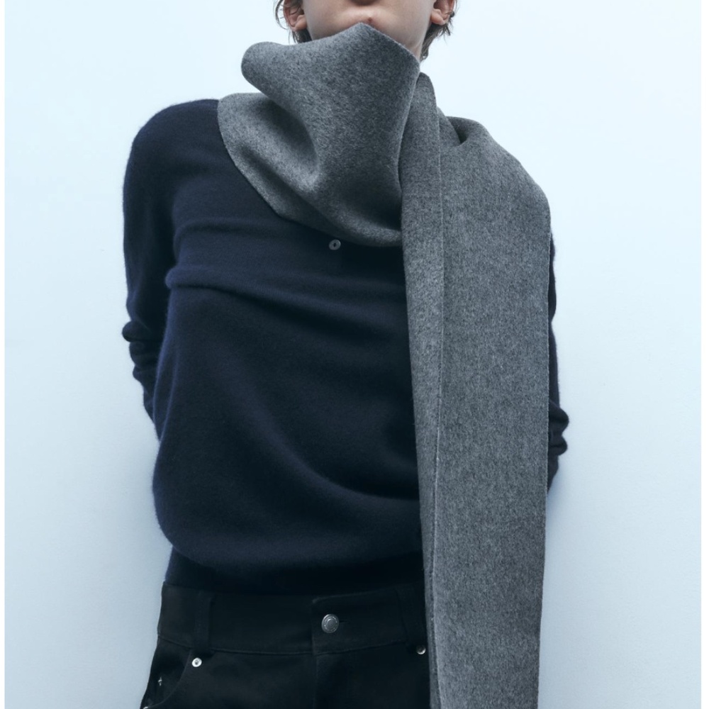 Zara dark gray 100% wool scarf wrap NWT